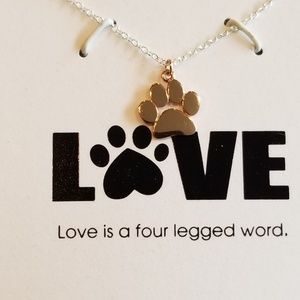 NWT sterling silver cute paw dog print necklace